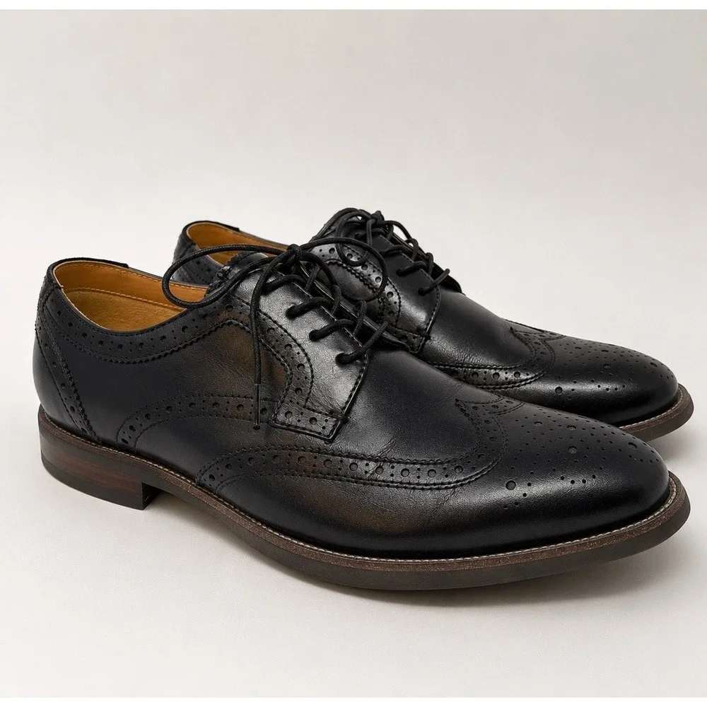 Florsheim Midtown Size 9.5 M Wingtip Oxford Men's Black Leather Shoes Comfortech